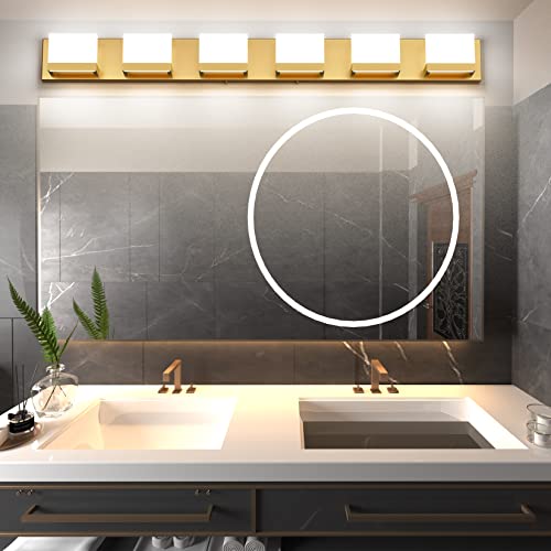 Gold Vanity Lights for Bathroom Modern LED 6 Lights Bathroom Vanity Lights Up and Down Wall Light Fixtures 6000K