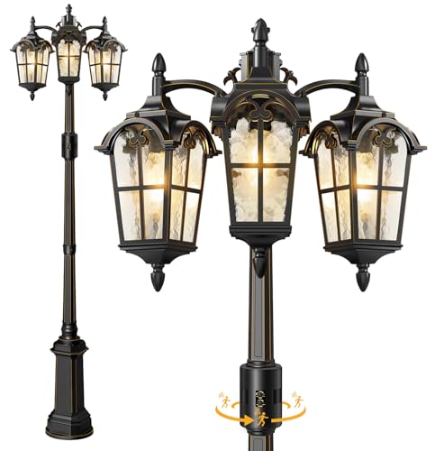 3 Head Motion Sensor Outdoor Post Lights Dusk to Dawn Pole Lights