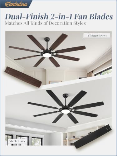 72 Inch Black Ceiling Fans with 3CCT Lights and Remote (Black / 72")
