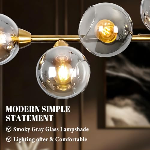 Linear Chandeliers for Dining Room 8 Lights Gold Sputnik Island Light