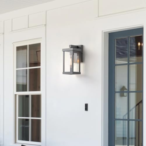 11" Classic Outdoor Wall Sconce 1 Light in Matte Gray Rectangular Metal Frame and Clear Glass Shade Waterproof Porch Light Patio Light Pack of 2 (2 Count)