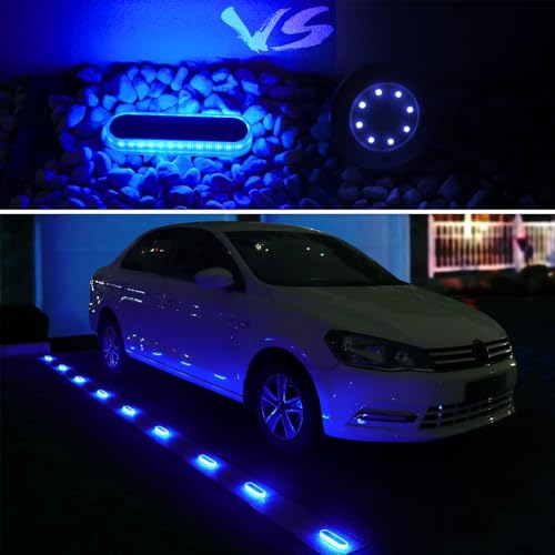 Blue Solar Lights for Outside Stick on Boat Dock Step Driveway Strip Lights Solar Powered Outdoor Waterproof Deck Stairs Post Ground Pathway Walkway Accessories Auto ON (8 Count)
