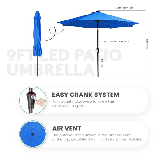 9FT Outdoor Patio Umbrella with Solar Lights