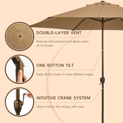 11FT Outdoor Patio Umbrella Outdoor Table Umbrella with Crank Market Umbrella 6 Sturdy Ribs UV Protection Waterproof and Push Button Tilt for Garden Deck Backyard Pool