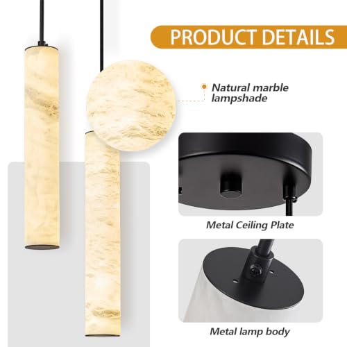 Black Natural Alabaster Long Tube Kitchen Island Pendant Lights