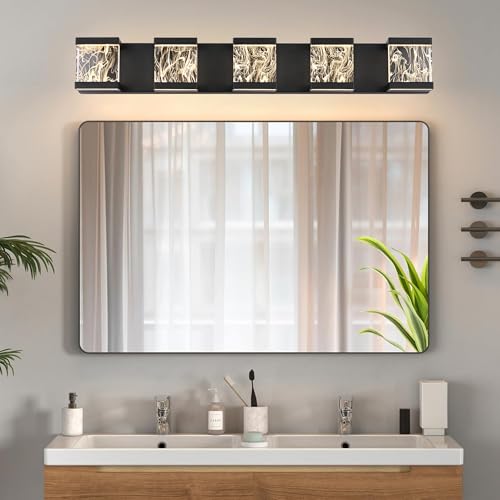 5 Lights Black LED Vanity Lighting with Unique Smoke Acrylic Panel