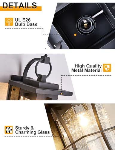 18" H Extra Large Outdoor Wall Sconce Black Large Exterior Wall Lantern Outside House Lamps Waterproof Mission Light Fixtures with Clear Seeded Glass