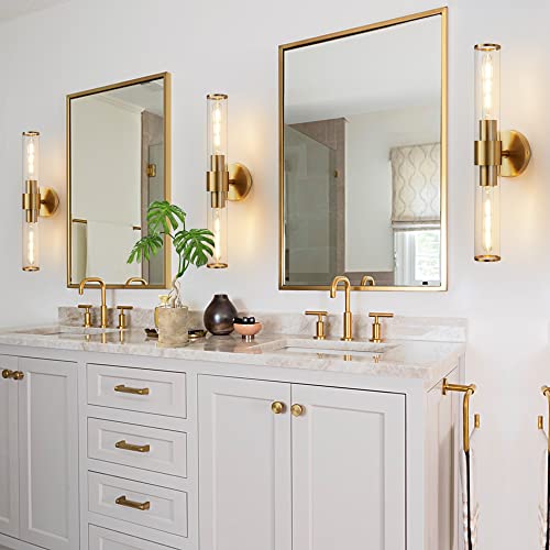 Hardwired Gold Bathroom Vanity Light Clear Glass Wall Sconce