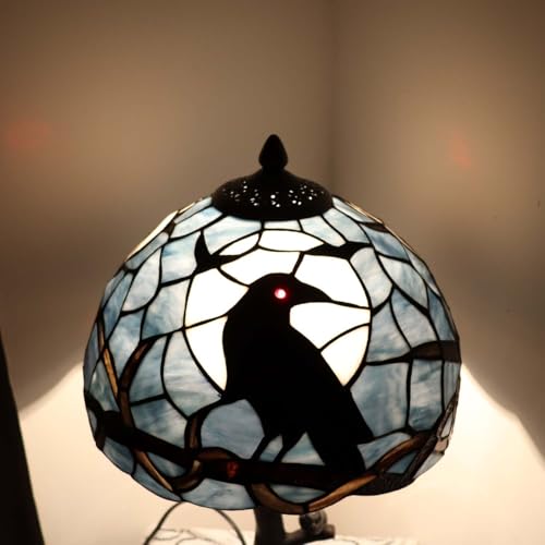 L10956 Tiffany Style Stained Glass Raven Table Lamp