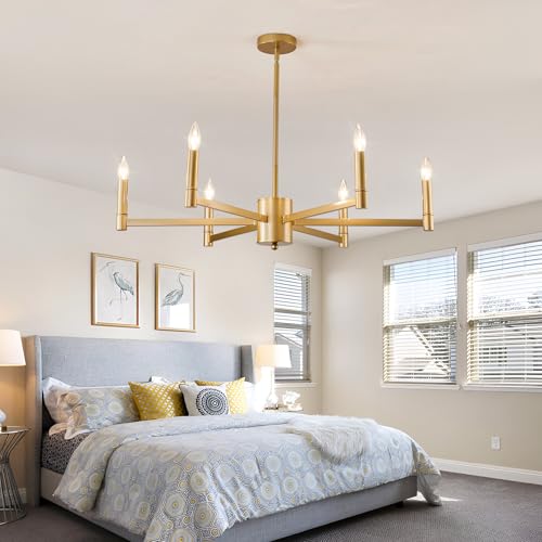 6 Light Gold Candle Chandeliers Modern Farmhouse Ceiling Light Fixture Industrial Lighting for Dining Room Living Room Bedroom Kitchen Island Foyer