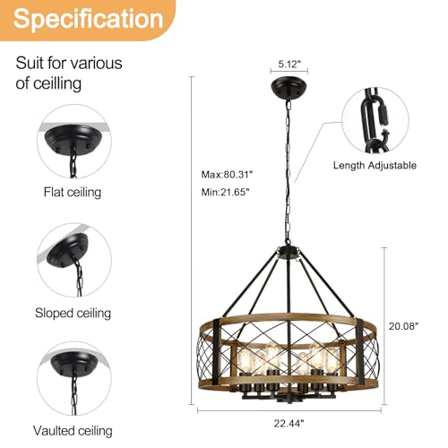 6 Light 22.5'' Farmhouse Chandelier for Dining Room Light Fixture (6 Count)