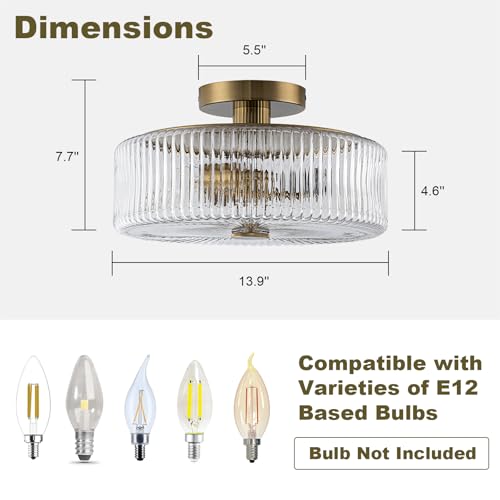 Mid Century Modern Gold Semi Flush Mount Ceiling Light