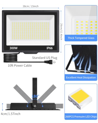 36000LM 300W LED Flood Light Outdoor Plug in (2 Count)