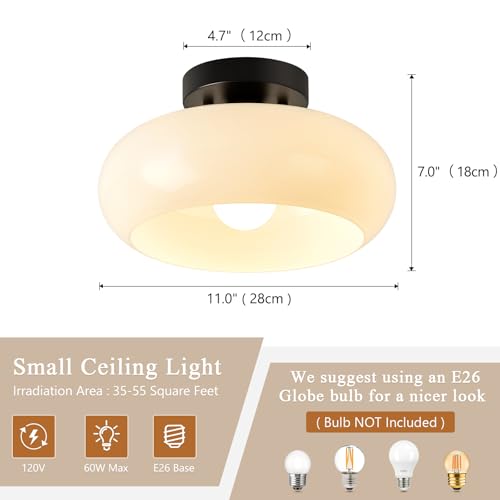 Mid Century Modern Black Semi Flush Mount Ceiling Light 11 Inch