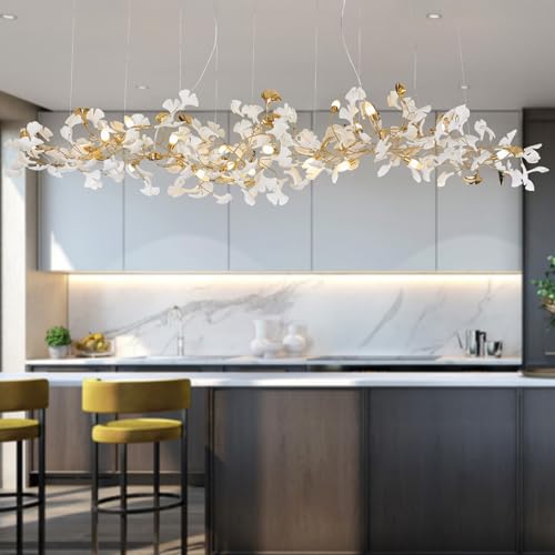 L98 Long Branch Chandelier Ginkgo Leaf Chandeliers Large Modern Brass Chandelier Light Fixtures for Dining Room