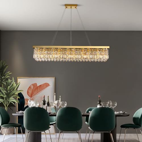 10 Light Rectangular Gold Crystal Chandelier for Dining Room L47''