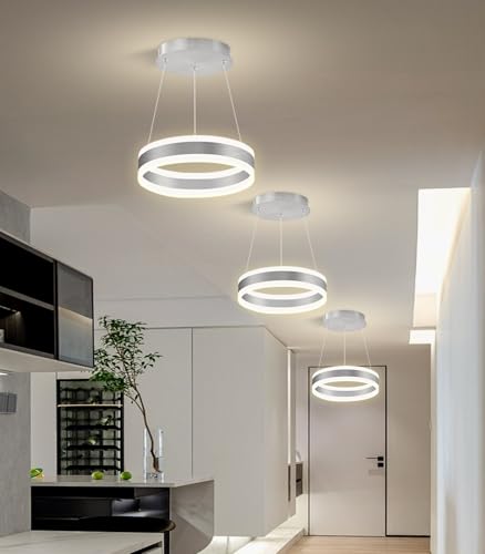 D7.8'' Modern Ring Chandelier for Dining Room LED Dimmable Pendant Lighting High Ceiling Chandelier for Living Room Foyer Bedroom Entryway 3000K