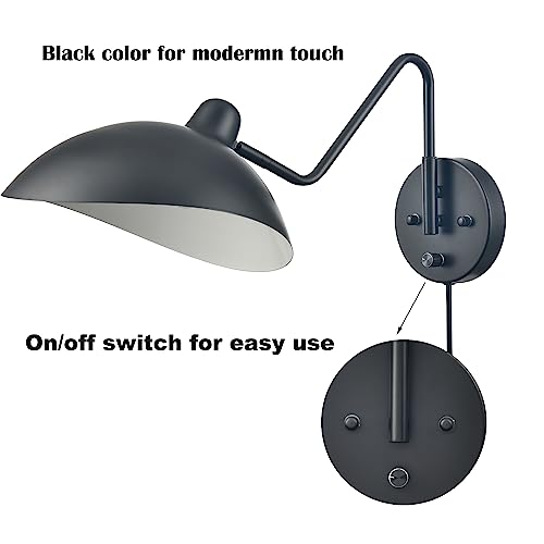 Black Plug in Wall Light with On (2 Count)