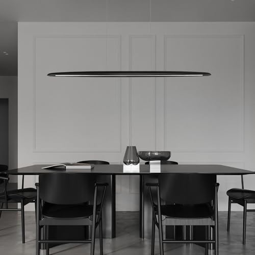 71" Wood Linear Pendant Light Black Linear Pendant Dinning Room Hanging Lights LED Dimmable Chandeliers 50w for Dining Room Pool Table Lights Kitchen Island Light Black