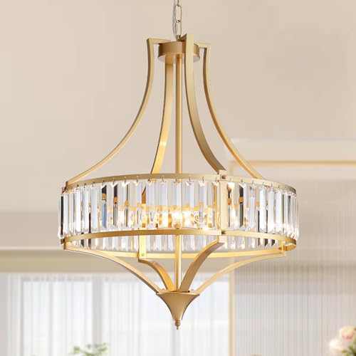 Crystal Chandeliers for Dining Room 21.6" Rustic Farmhouse Chandelier with Round Metal Shade 6
