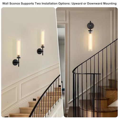 Modern Hardwired Frosted Glass Bathroom Black Wall Sconces 2PC