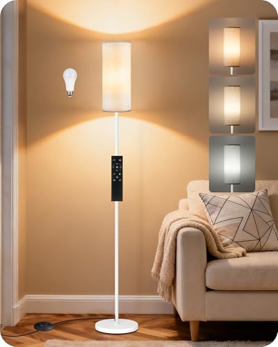 White Floor Lamps for Living Room with Remote and Foot Switch
