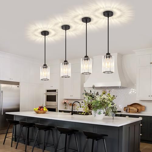 2 Pack Black Pendant Lights Kitchen Island Crystal Hanging Lighting Fixture (2 Count)