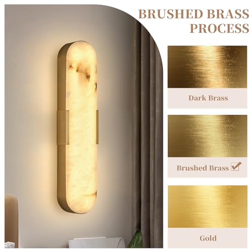 20in Alabaster Wall Sconce Set of 2 Gold 3CCT Marble Wall Light