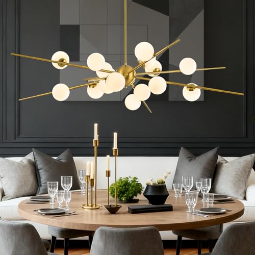 Large Gold Sputnik Ceiling Light Fixture 51in 16 Light Frost Glass