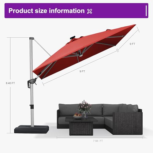 Patio Umbrella with Base 9' X 12' Solar LED Light