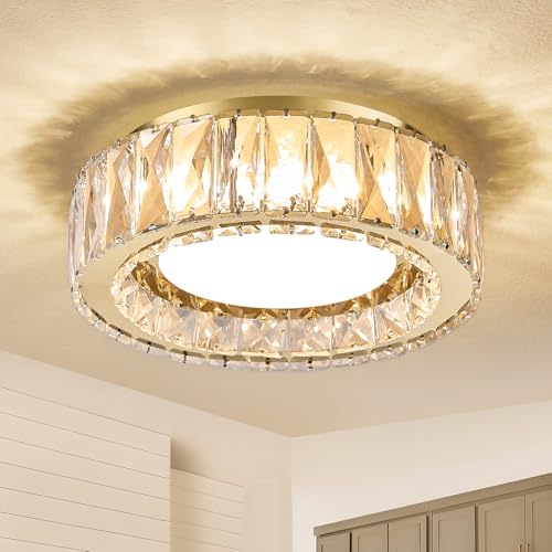 11 Inch Gold Luxury Crystal Flush Mount Ceiling Light Fixture