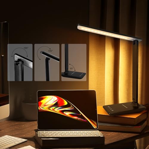 LED Desk Lamp with 15W Wireless Charger & USB Port