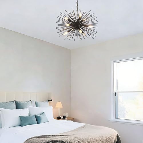 24in 9 Lights Black Sputnik Chandelier Light Fixture Over Table