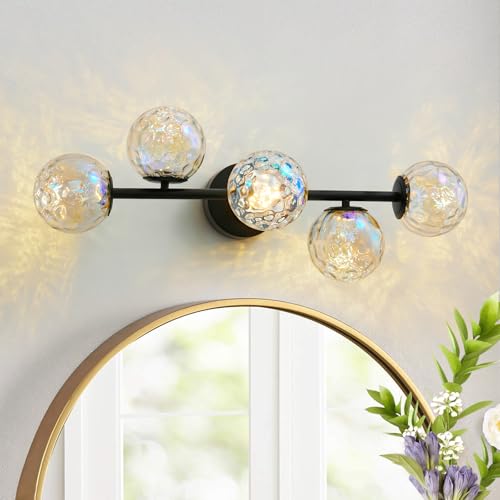 27" Black LED Stained Hammered Glass Globe Bathroom Vanity Light