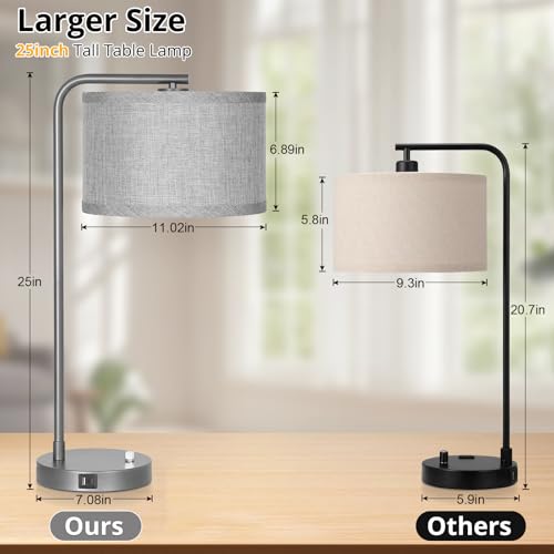 Gray Bedside Lamp with USB C+A Ports