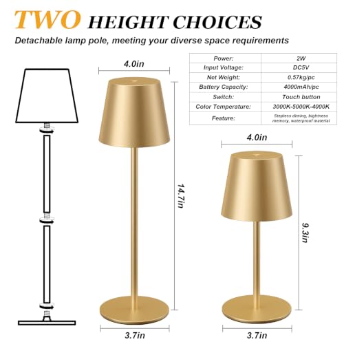 Cordless Table Lamp Rechargeable Gold (4 Count)