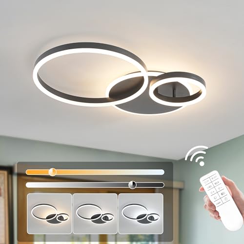 Modern Dimmable LED Flush Mount Ceiling Light Remote Control Acrylic Ring Chandelier
