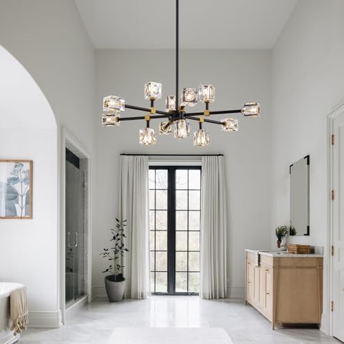 12 Light Black and Gold Crystal Sputnik Chandelier