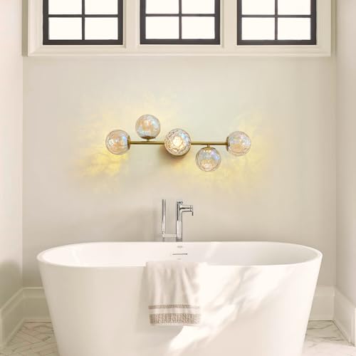 Brushed Gold LED Stained Hammered Glass Globe Bathroom Vanity Light
