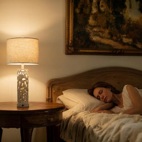 2-in-1 Light Table Lamp Set of 2 for Living Room, 28.5" Farmhouse Bedside Lamps with USB Charging Port, Main&Night Light & Dual Switches, Nightstand Lamp for Bedroom Home Office(Bulb Included) (2 Count)