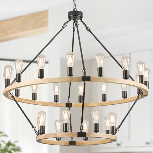 Natural Wooden Wagon Wheel Chandelier 24