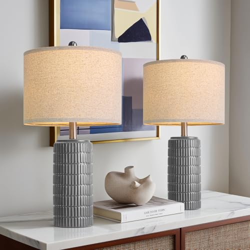 23" Ceramic Dark Gray Table Lamps Set of 2 for Living Room (2 Count)