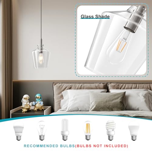 Glass Pendant Lighting for Kitchen Island Foyer 1 Pack Nickel Clear 8 Inch