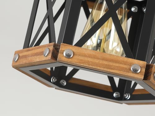 Rustic Farmhouse Wood Flush Mount Ceiling Light Fixture Oak Wood and Metal Hexagon Cage Small Semi Flush Mount Ceiling Light for Kitchen Hallway Entryway Bedroom Farmhouse Country (Small 1 light)