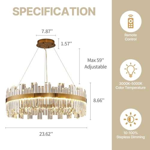23.6" LED Gold Crystal Chandeliers