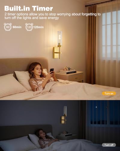Gold Battery Operated Wall Sconce Set of 2 with Remote
