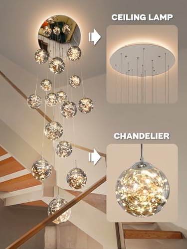 15 Light LED Staircase Chandelier Crystal Ceiling Lights Large Chandeliers for High Ceilings