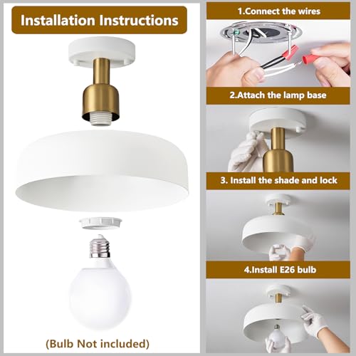 White and Gold Modern Semi Flush Mount Ceiling Light Fxiture 12.6 in