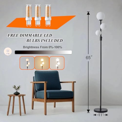 Upgraded Dimmable 3 Globe Mid Century Modern Floor Lamp