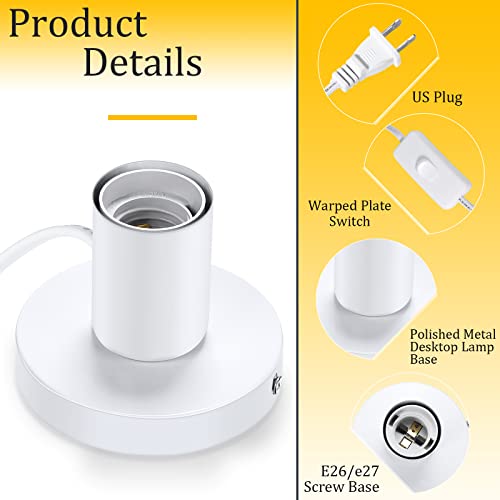 2 Pcs Polished Metal Desktop Lamp Base E26 E27 Screw Light Bulb Holder Sockets Night Light Base Lamp Replacement for Holding Bulb 6 Feet Cord on Off Switch Plug